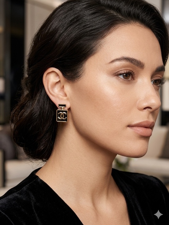 Chanel. Jewelry - ChaneI Black and Gold Perfume Bottle Drop Earrings